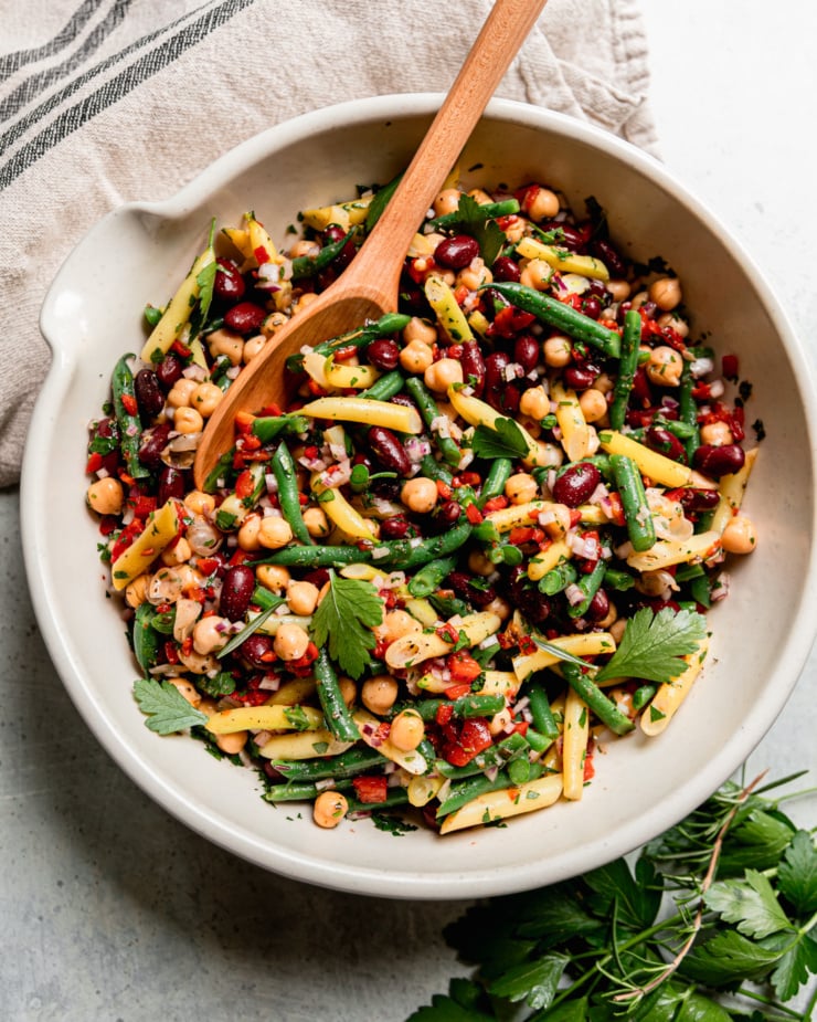 Tangy Four Bean Salad with Rosemary & Roasted Peppers